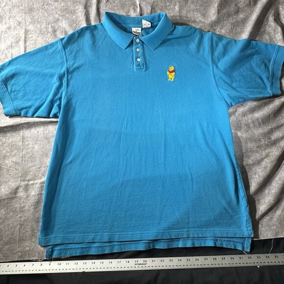 VINTAGE Disney Polo Shirt Adult 2XL Winnie The Pooh Men 90s Teal Sky Blue - Picture 1 of 7